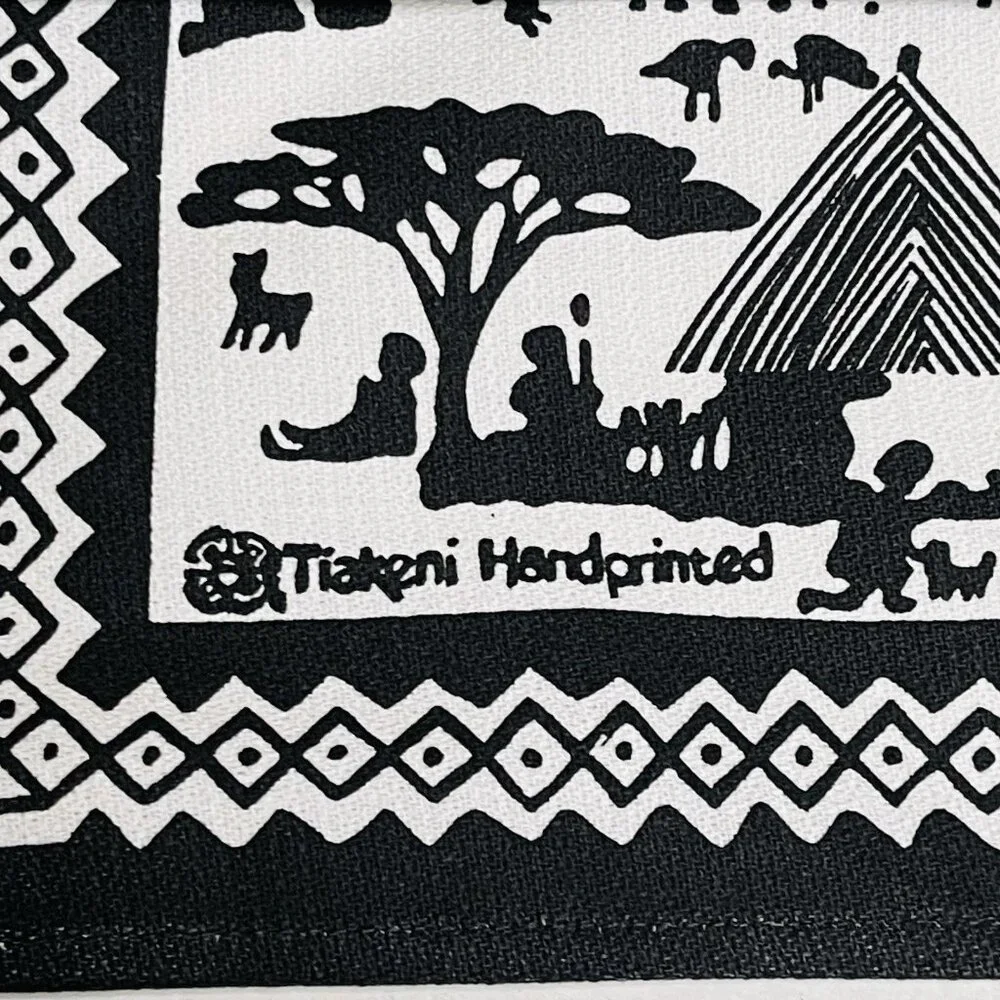 Tiakeni Hand Painted Black White Cloth Napkins Dinner Set of 4 Farmhouse